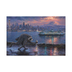 Jimothy Seattle Night Stroll Canvas Wall Art — Seattle Ferry Cityscape