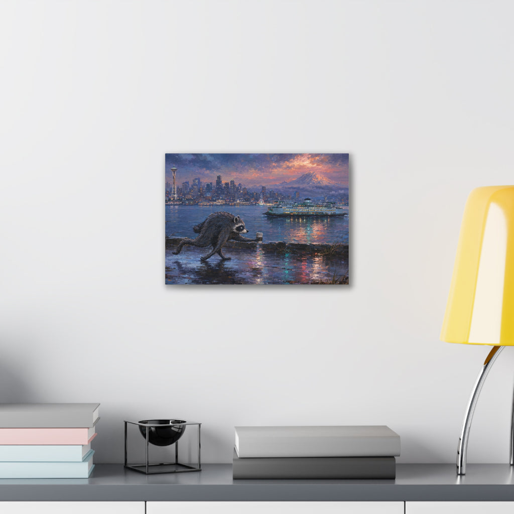 Jimothy Seattle Night Stroll Canvas Wall Art — Seattle Ferry Cityscape