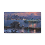 Jimothy Seattle Night Stroll Canvas Wall Art — Seattle Ferry Cityscape