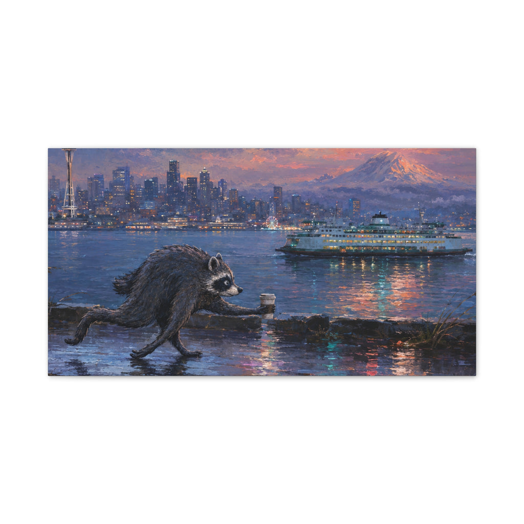 Jimothy Seattle Night Stroll Canvas Wall Art — Seattle Ferry Cityscape