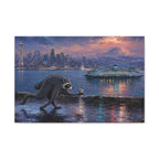 Jimothy Seattle Night Stroll Canvas Wall Art — Seattle Ferry Cityscape