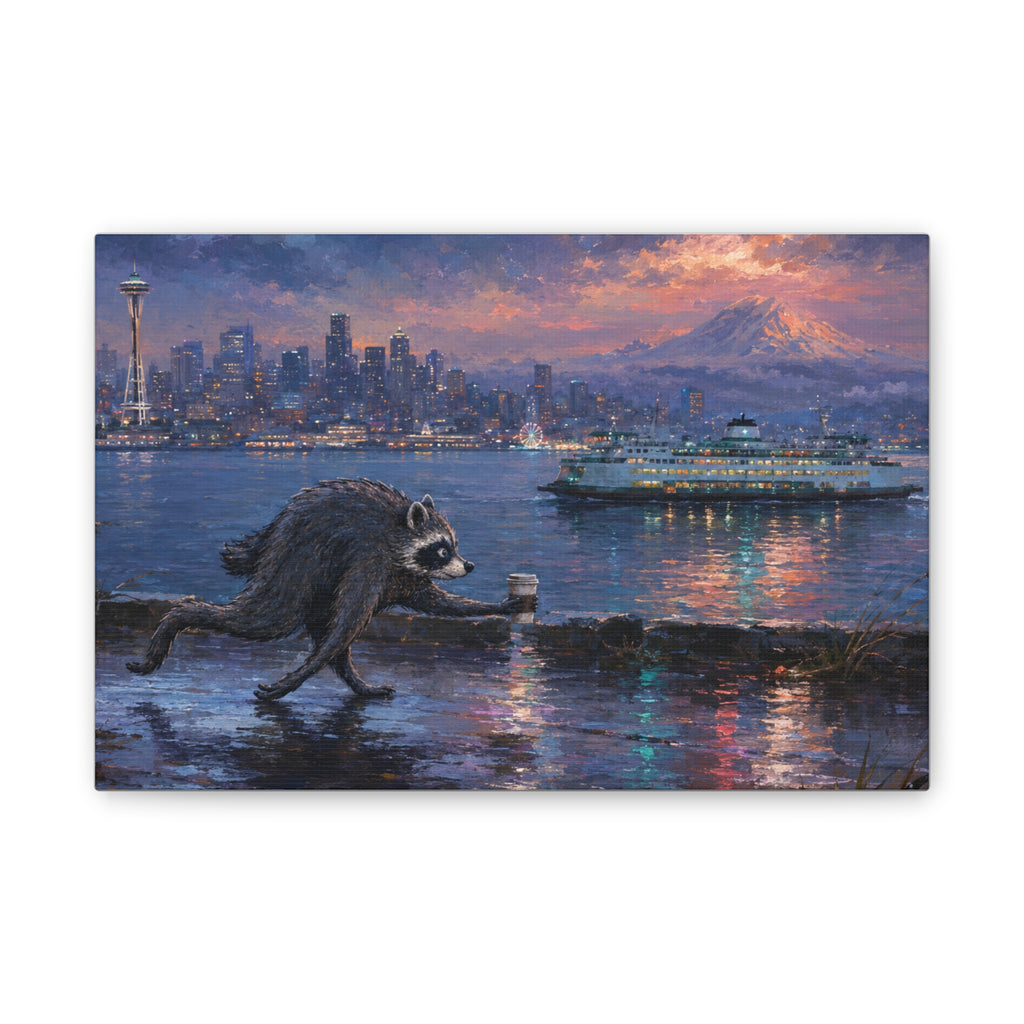 Jimothy Seattle Night Stroll Canvas Wall Art — Seattle Ferry Cityscape