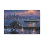Jimothy Seattle Night Stroll Canvas Wall Art — Seattle Ferry Cityscape