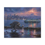 Jimothy Seattle Night Stroll Canvas Wall Art — Seattle Ferry Cityscape