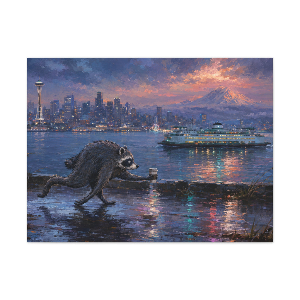 Jimothy Seattle Night Stroll Canvas Wall Art — Seattle Ferry Cityscape