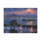Jimothy Seattle Night Stroll Canvas Wall Art — Seattle Ferry Cityscape