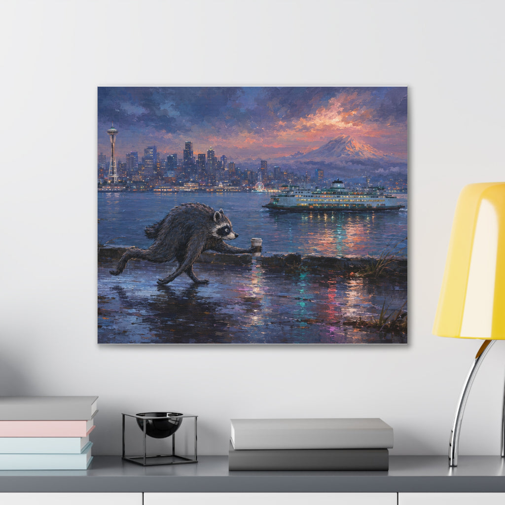 Jimothy Seattle Night Stroll Canvas Wall Art — Seattle Ferry Cityscape