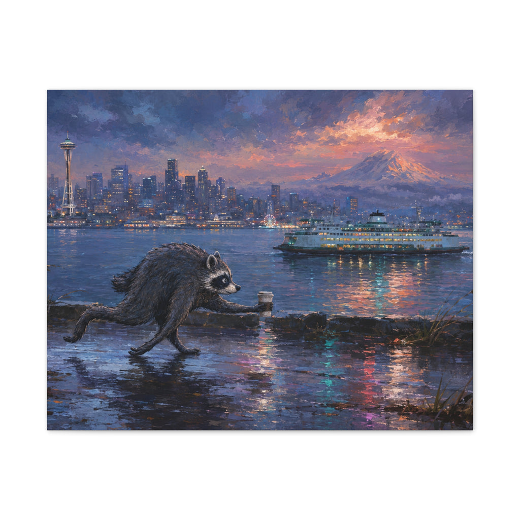Jimothy Seattle Night Stroll Canvas Wall Art — Seattle Ferry Cityscape