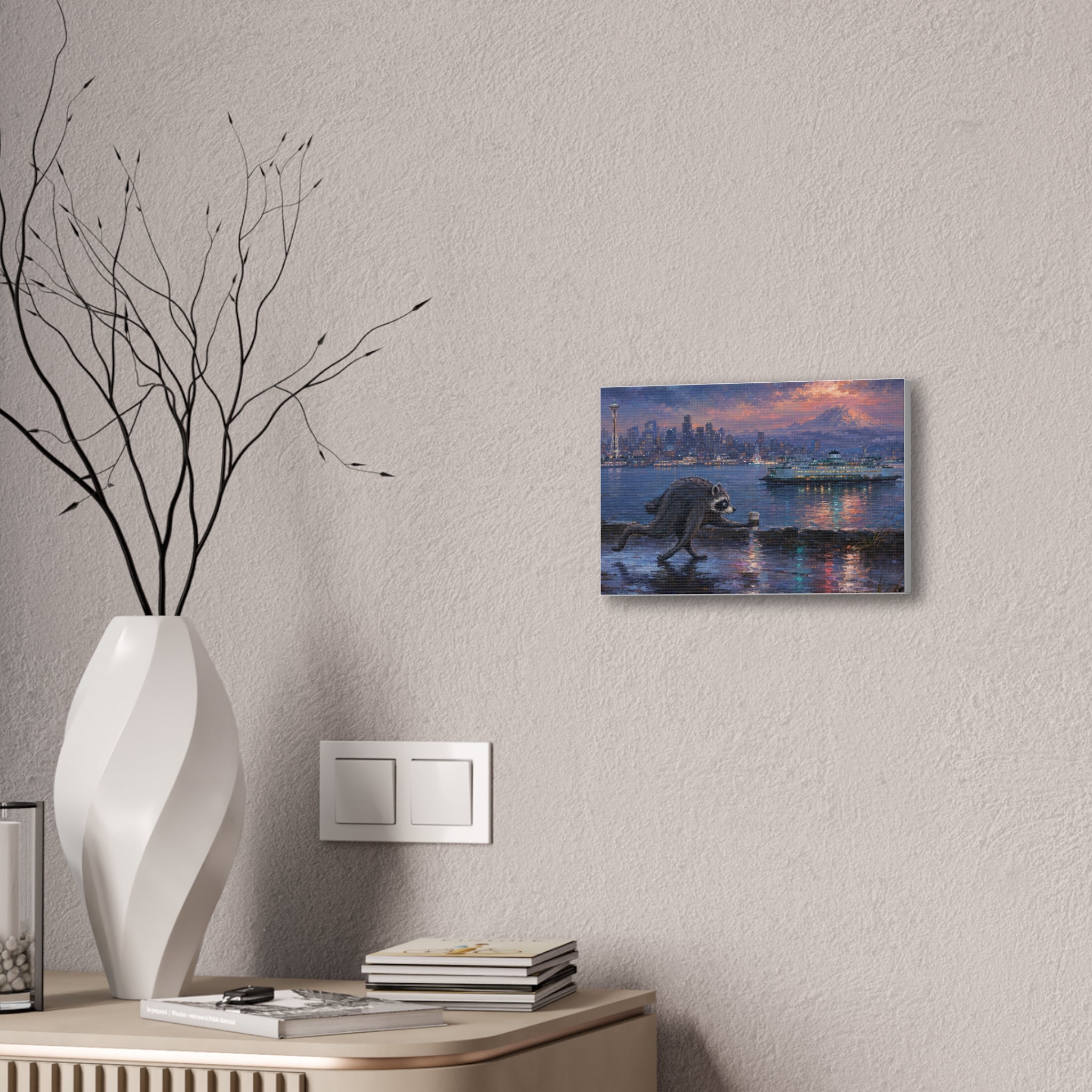 Jimothy Seattle Night Stroll Canvas Wall Art — Seattle Ferry Cityscape