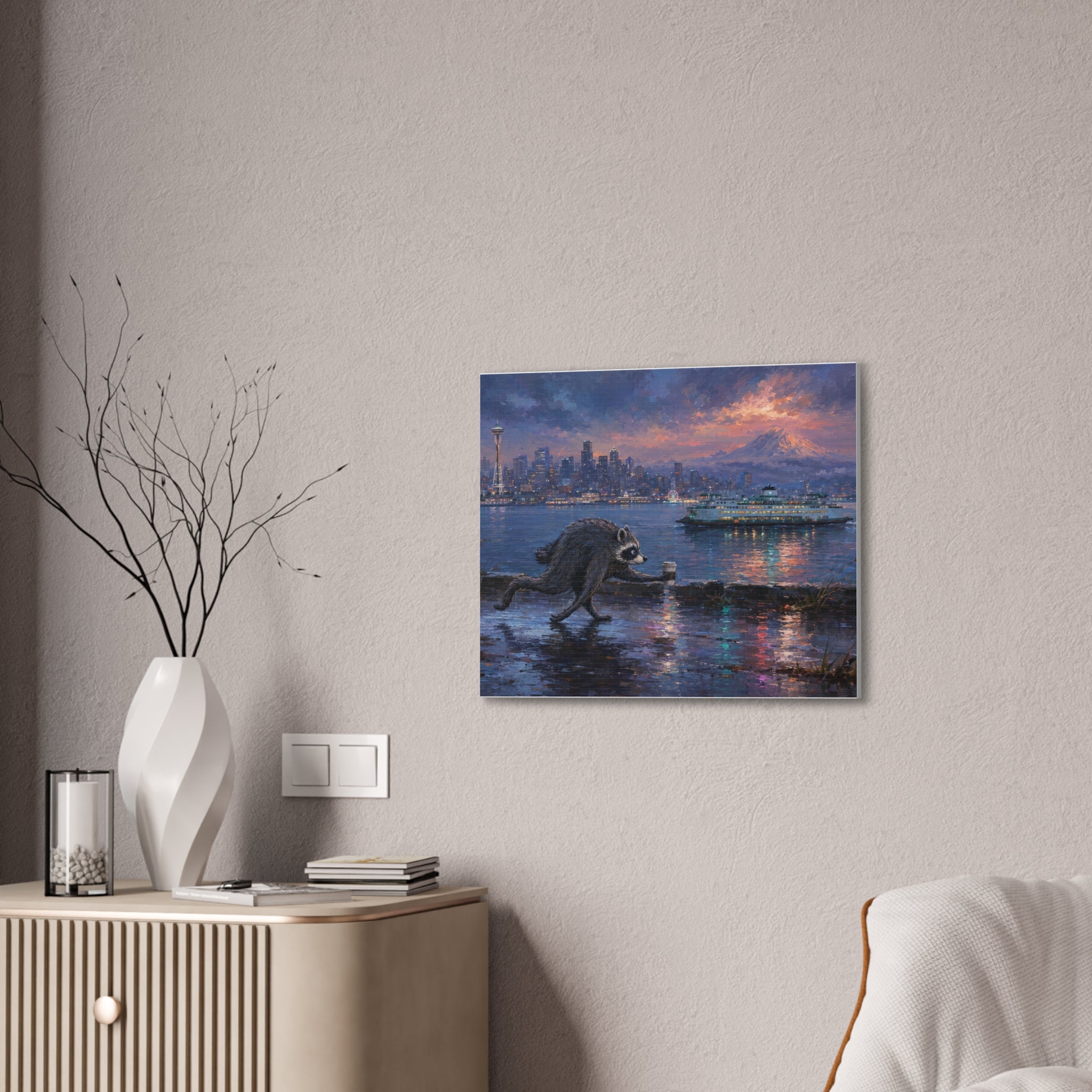 Jimothy Seattle Night Stroll Canvas Wall Art — Seattle Ferry Cityscape