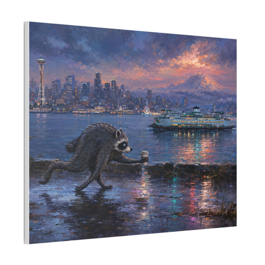 Jimothy Seattle Night Stroll Canvas Wall Art — Seattle Ferry Cityscape