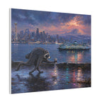 Jimothy Seattle Night Stroll Canvas Wall Art — Seattle Ferry Cityscape