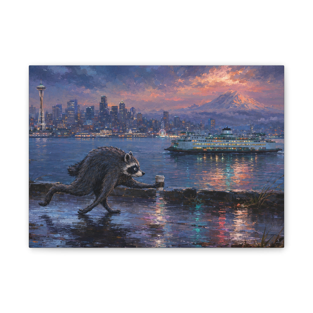 Jimothy Seattle Night Stroll Canvas Wall Art — Seattle Ferry Cityscape