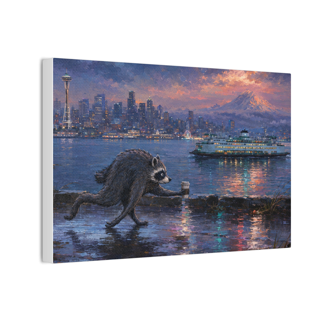 Jimothy Seattle Night Stroll Canvas Wall Art — Seattle Ferry Cityscape