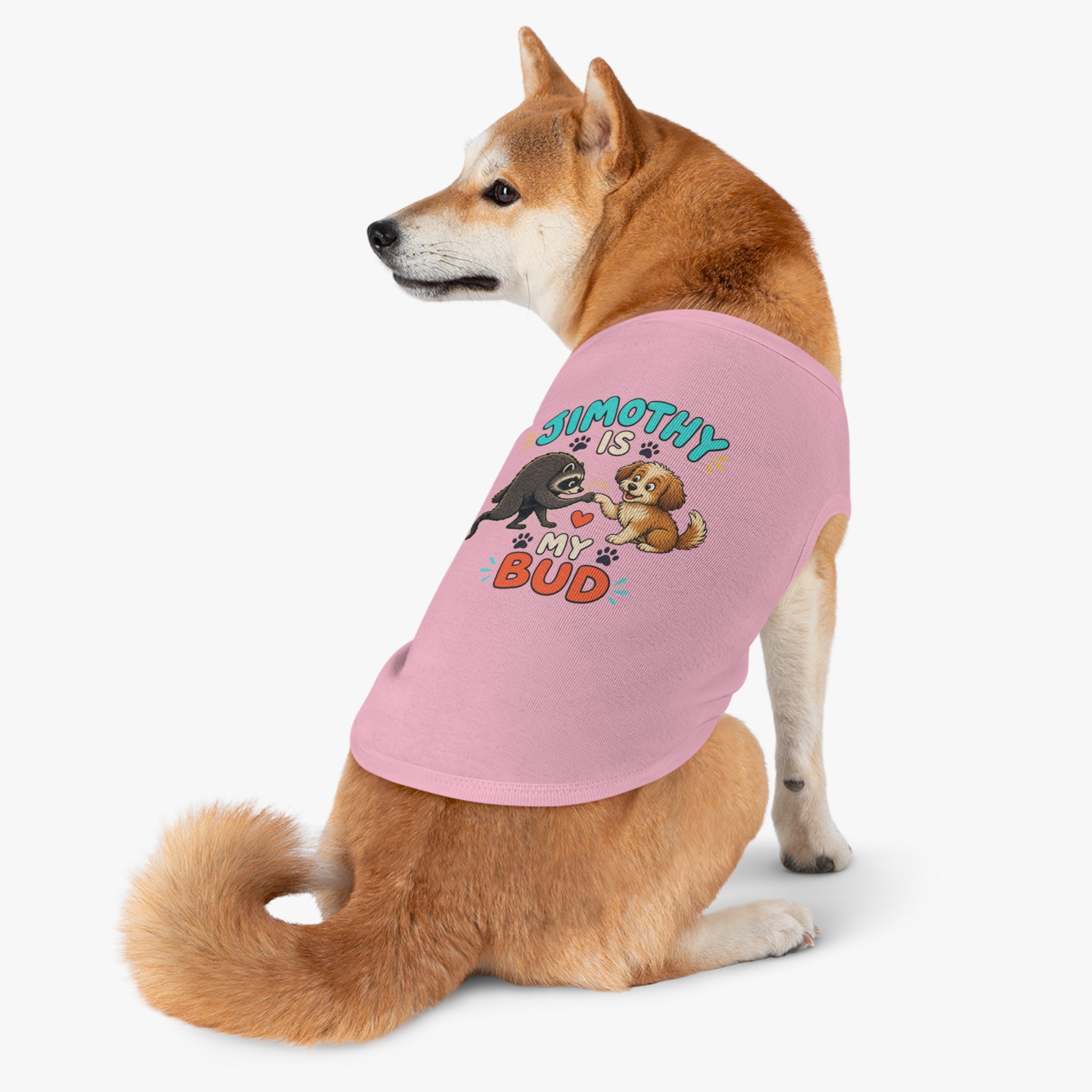 Dog Tank Top — "Timothy Is My Bud" Cute Puppy & Raccoon Pet Shirt