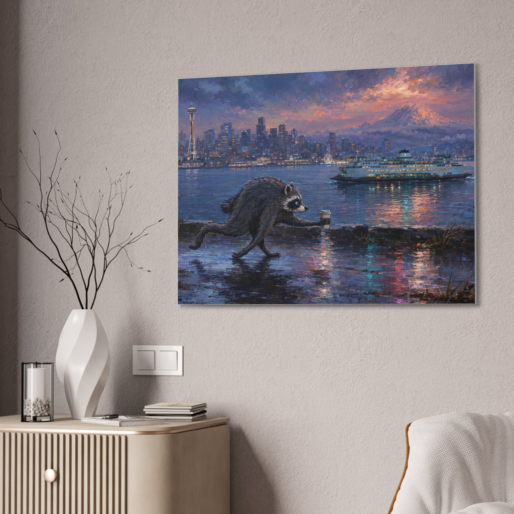 Jimothy Seattle Night Stroll Canvas Wall Art — Seattle Ferry Cityscape