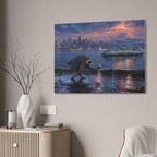 Jimothy Seattle Night Stroll Canvas Wall Art — Seattle Ferry Cityscape