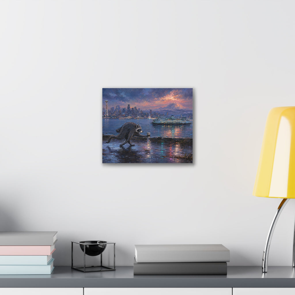 Jimothy Seattle Night Stroll Canvas Wall Art — Seattle Ferry Cityscape