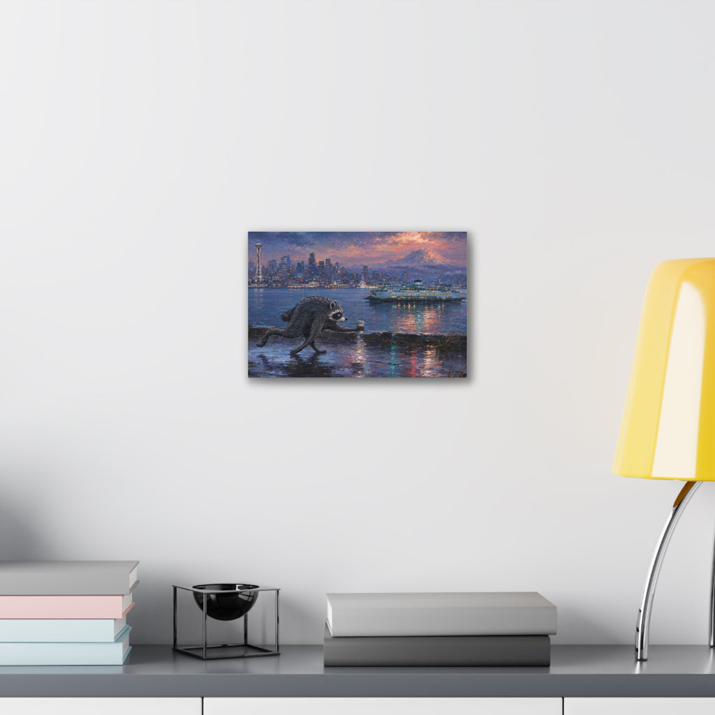 Jimothy Seattle Night Stroll Canvas Wall Art — Seattle Ferry Cityscape