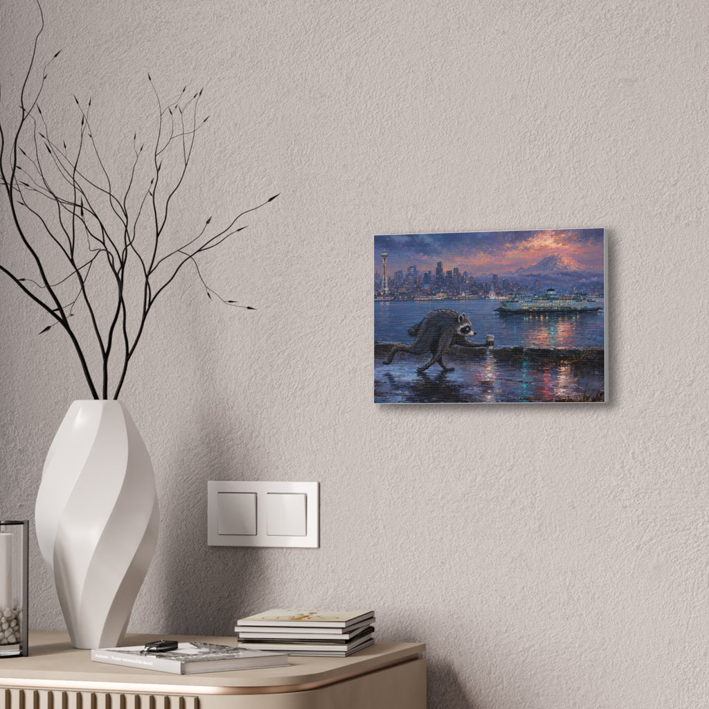 Jimothy Seattle Night Stroll Canvas Wall Art — Seattle Ferry Cityscape