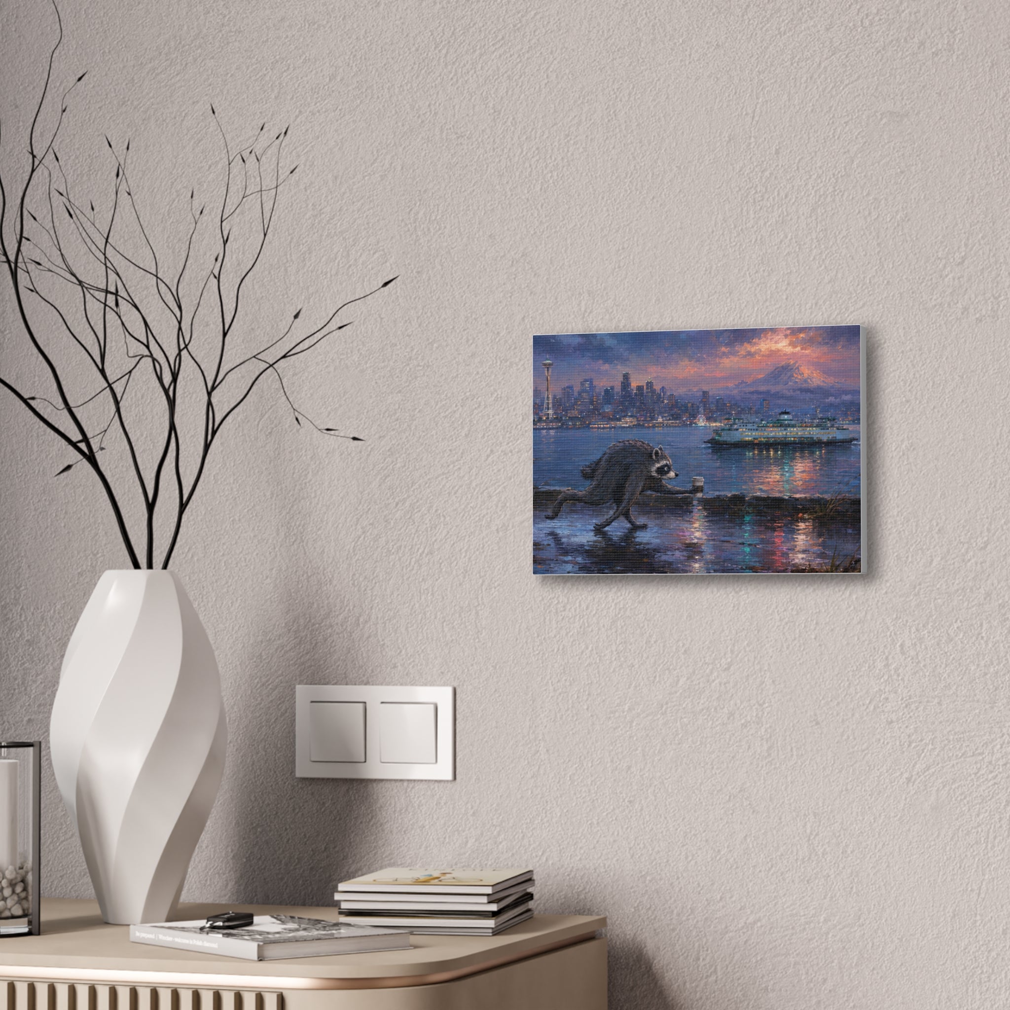 Jimothy Seattle Night Stroll Canvas Wall Art — Seattle Ferry Cityscape