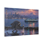 Jimothy Seattle Night Stroll Canvas Wall Art — Seattle Ferry Cityscape