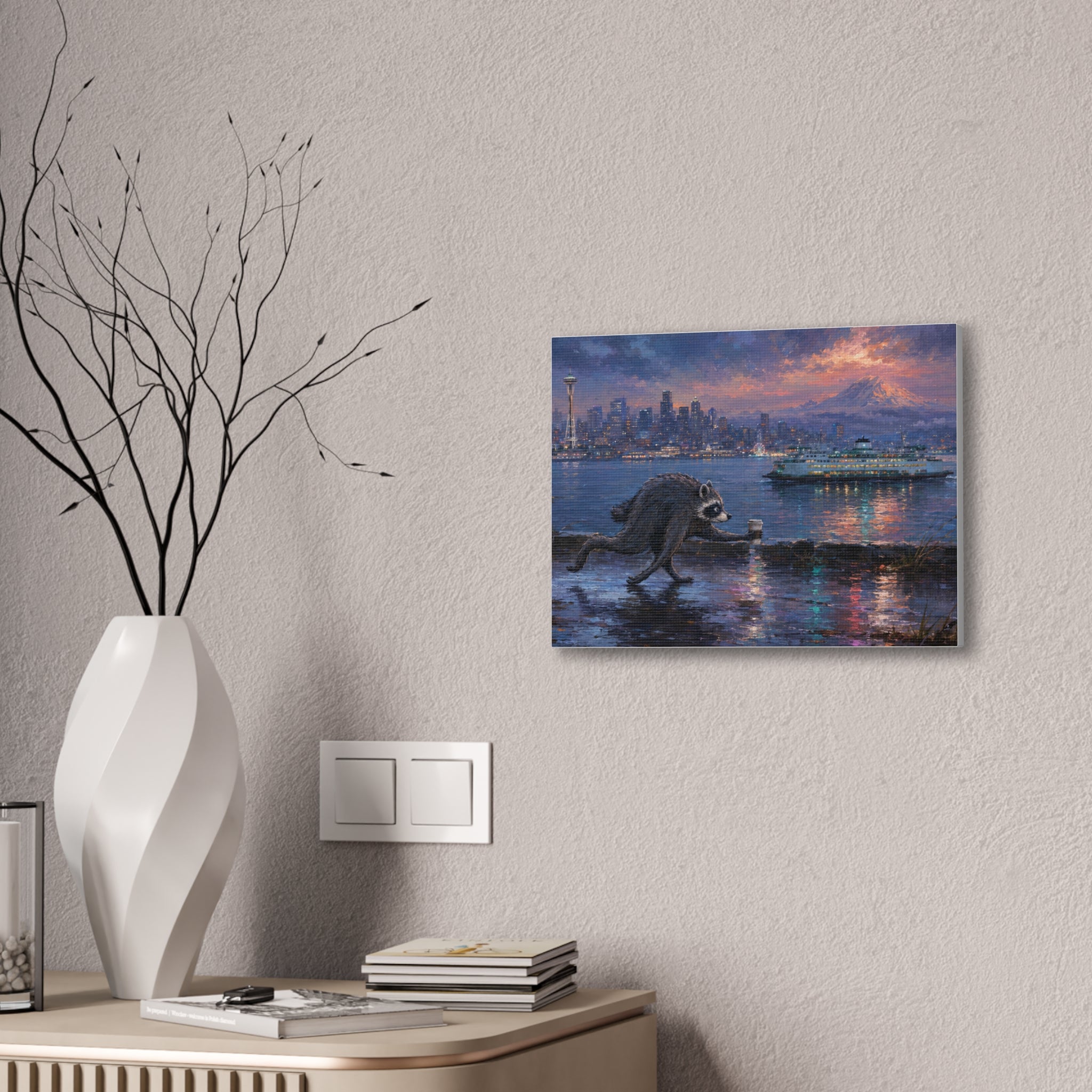Jimothy Seattle Night Stroll Canvas Wall Art — Seattle Ferry Cityscape