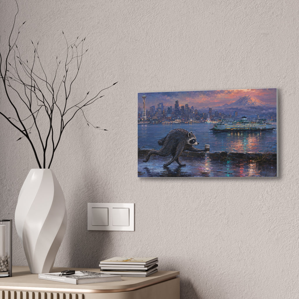 Jimothy Seattle Night Stroll Canvas Wall Art — Seattle Ferry Cityscape