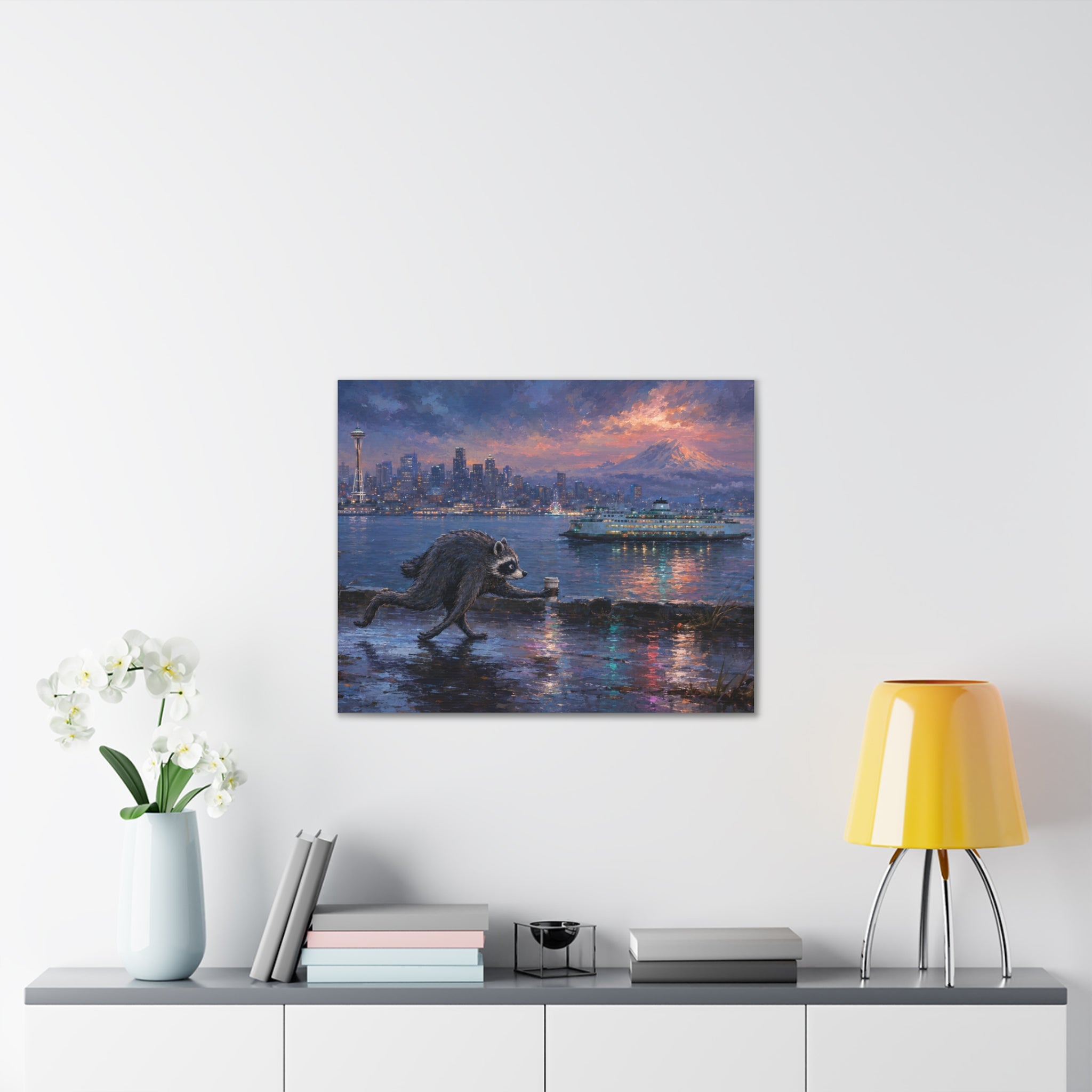 Jimothy Seattle Night Stroll Canvas Wall Art — Seattle Ferry Cityscape