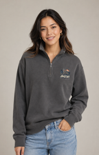 Unisex Multi-color - Faded Half-Zip Sweatshirt — Retro Sunset Graphic "JIMATHY" Chest Logo