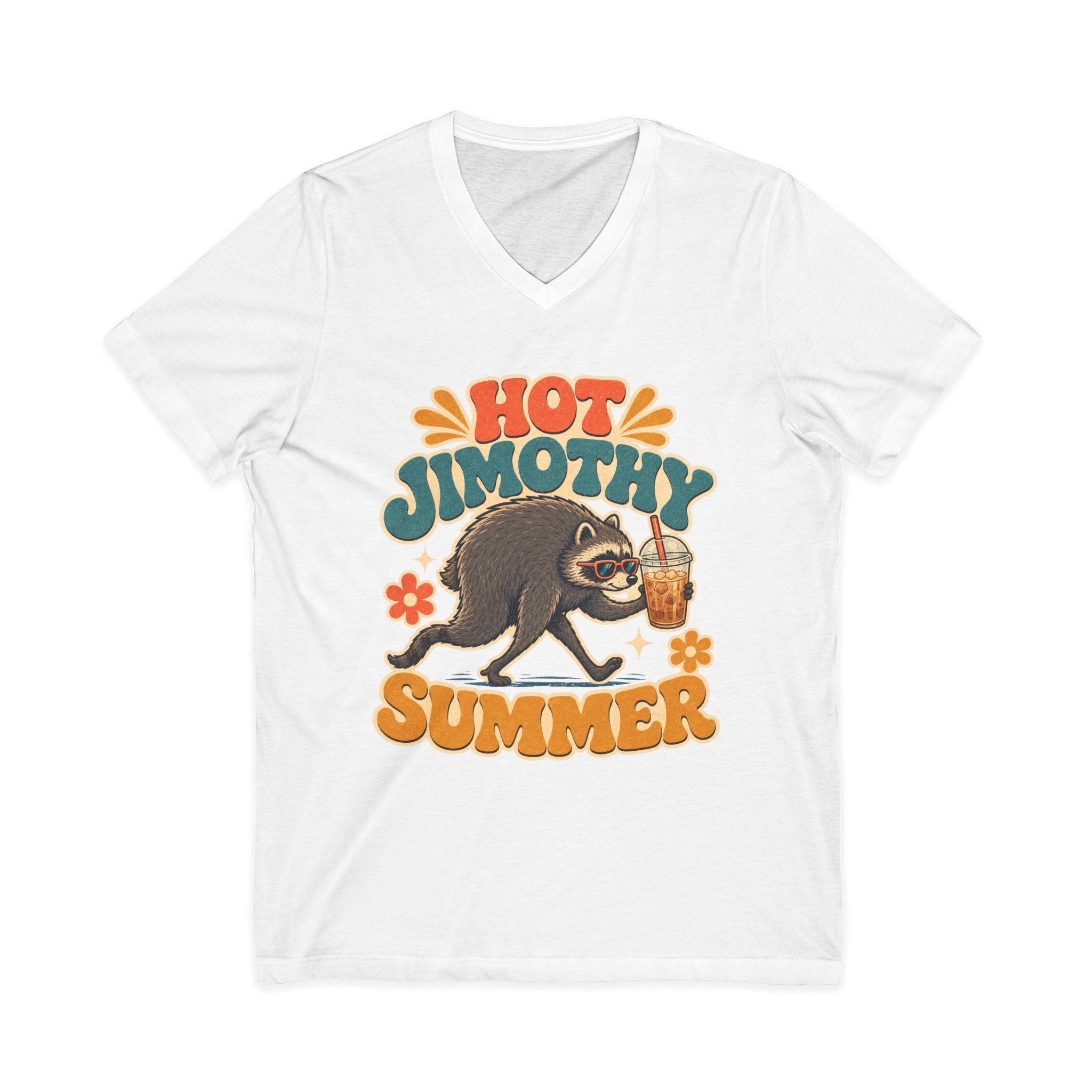 Unisex Hot Jimothy Summer V-Neck Tee — Retro Jimothy Iced Coffee Graphic T-Shirt