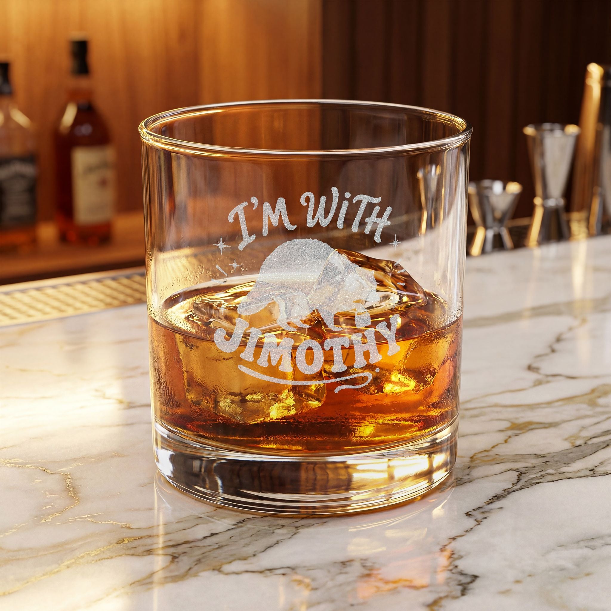 Engraved 'I'm With Timothy' Whiskey Glass — 10.5oz Personalized Rocks Glass