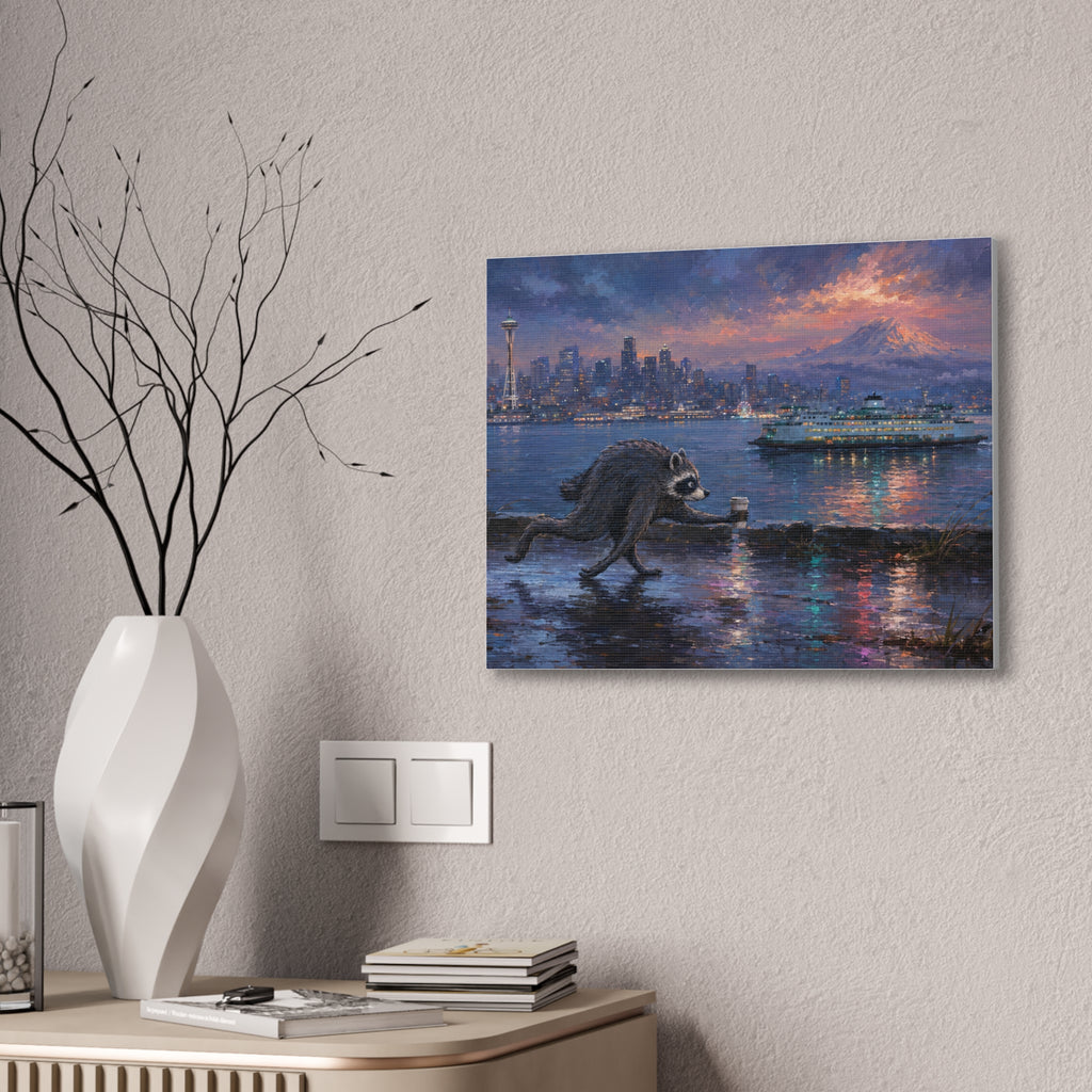 Jimothy Seattle Night Stroll Canvas Wall Art — Seattle Ferry Cityscape