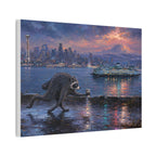 Jimothy Seattle Night Stroll Canvas Wall Art — Seattle Ferry Cityscape