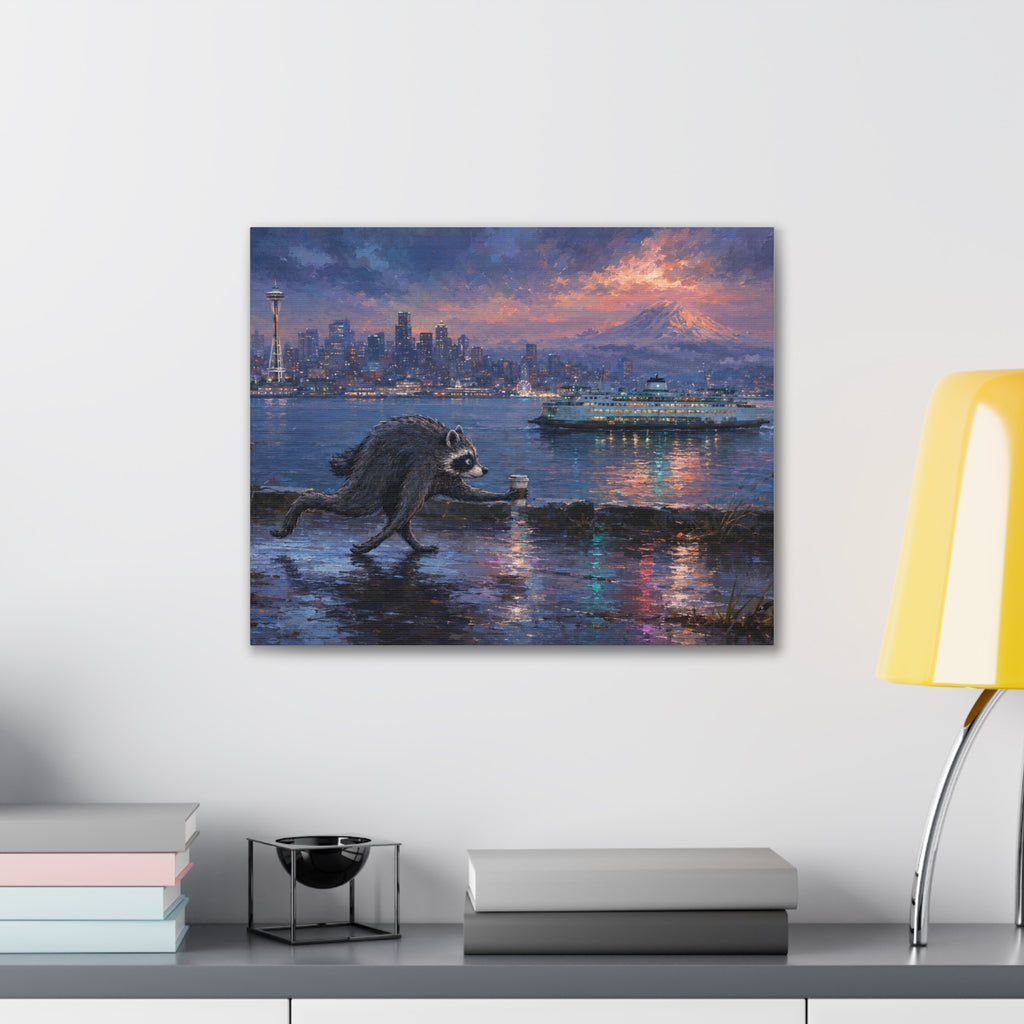 Jimothy Seattle Night Stroll Canvas Wall Art — Seattle Ferry Cityscape