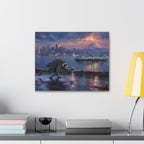 Jimothy Seattle Night Stroll Canvas Wall Art — Seattle Ferry Cityscape