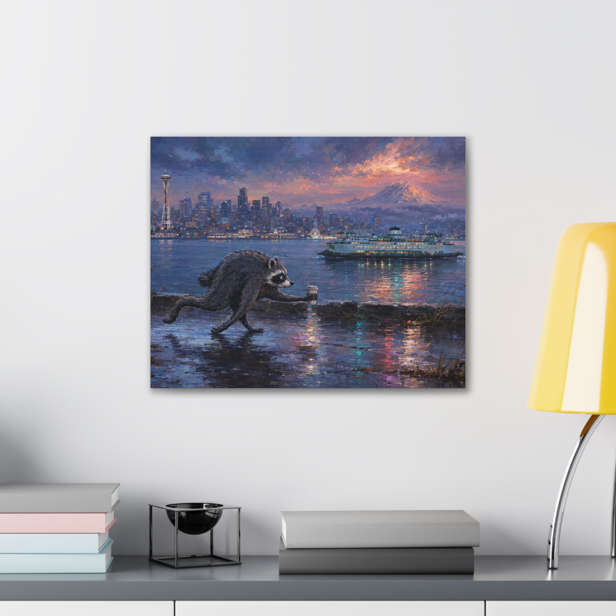 Jimothy Seattle Night Stroll Canvas Wall Art — Seattle Ferry Cityscape