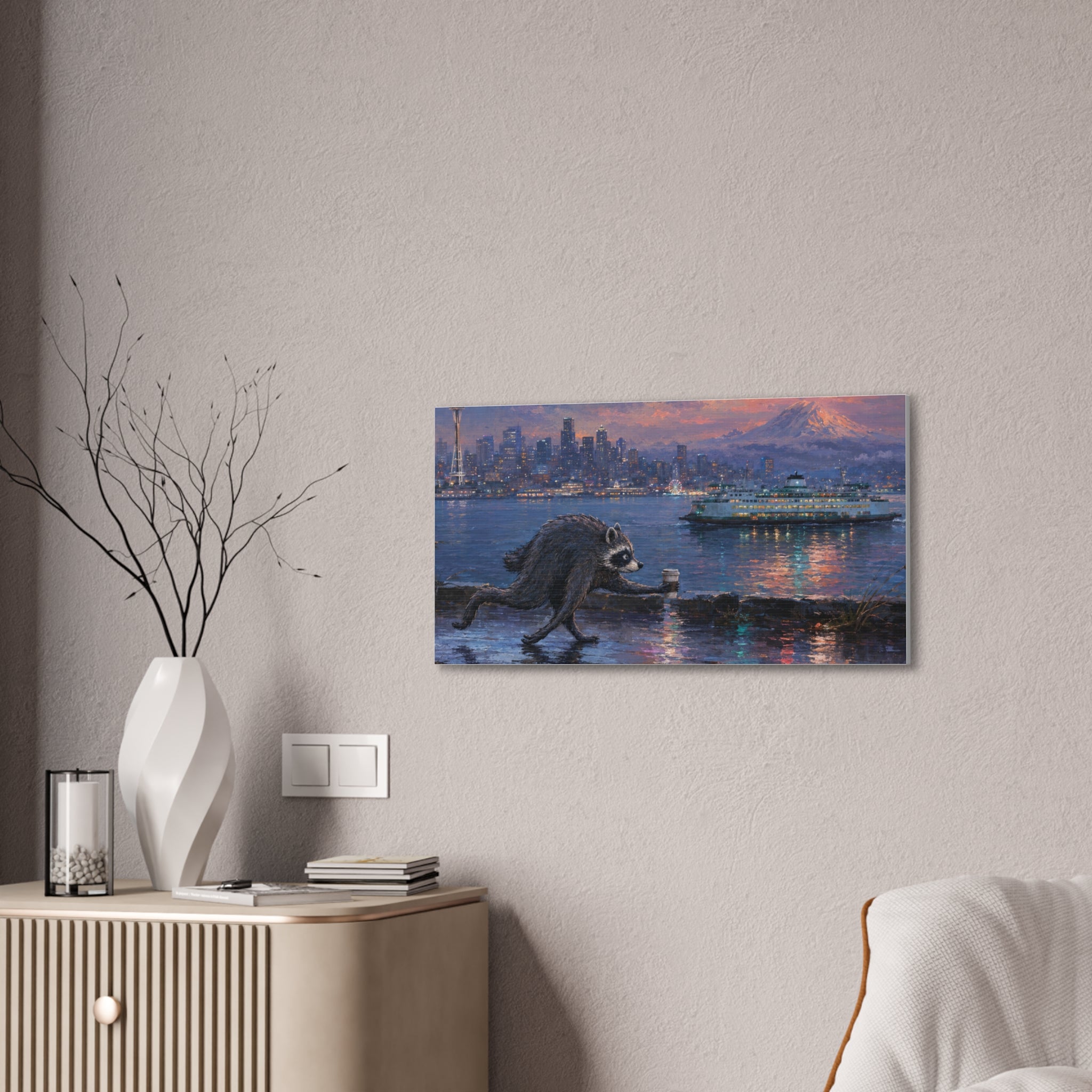 Jimothy Seattle Night Stroll Canvas Wall Art — Seattle Ferry Cityscape