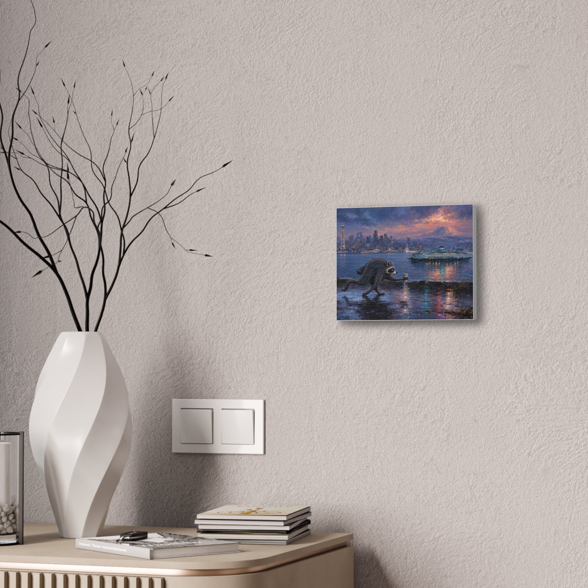 Jimothy Seattle Night Stroll Canvas Wall Art — Seattle Ferry Cityscape