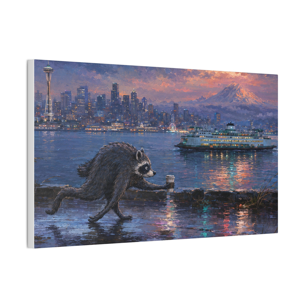 Jimothy Seattle Night Stroll Canvas Wall Art — Seattle Ferry Cityscape