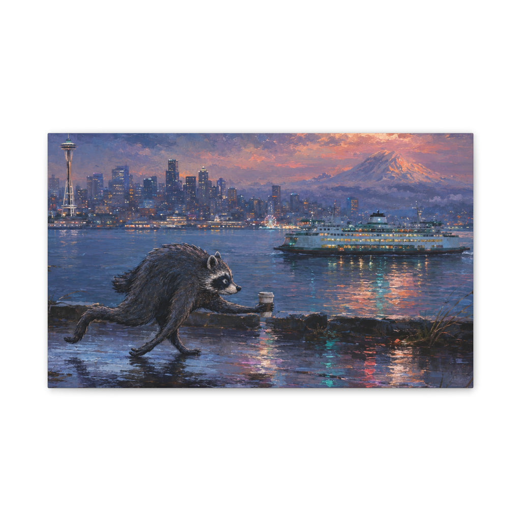 Jimothy Seattle Night Stroll Canvas Wall Art — Seattle Ferry Cityscape