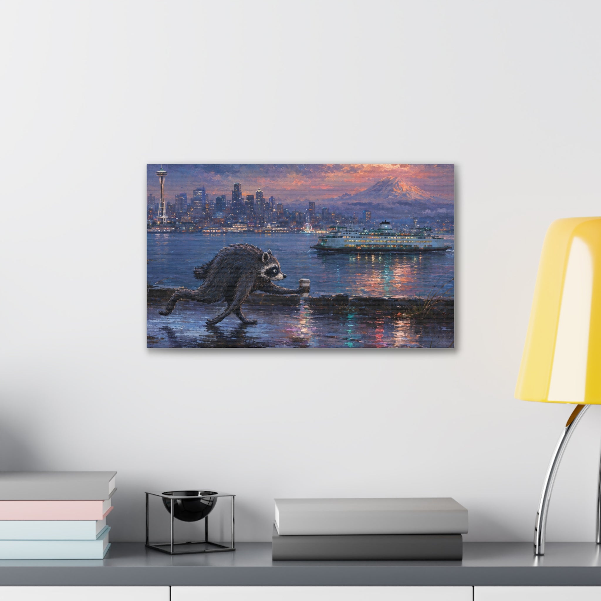 Jimothy Seattle Night Stroll Canvas Wall Art — Seattle Ferry Cityscape