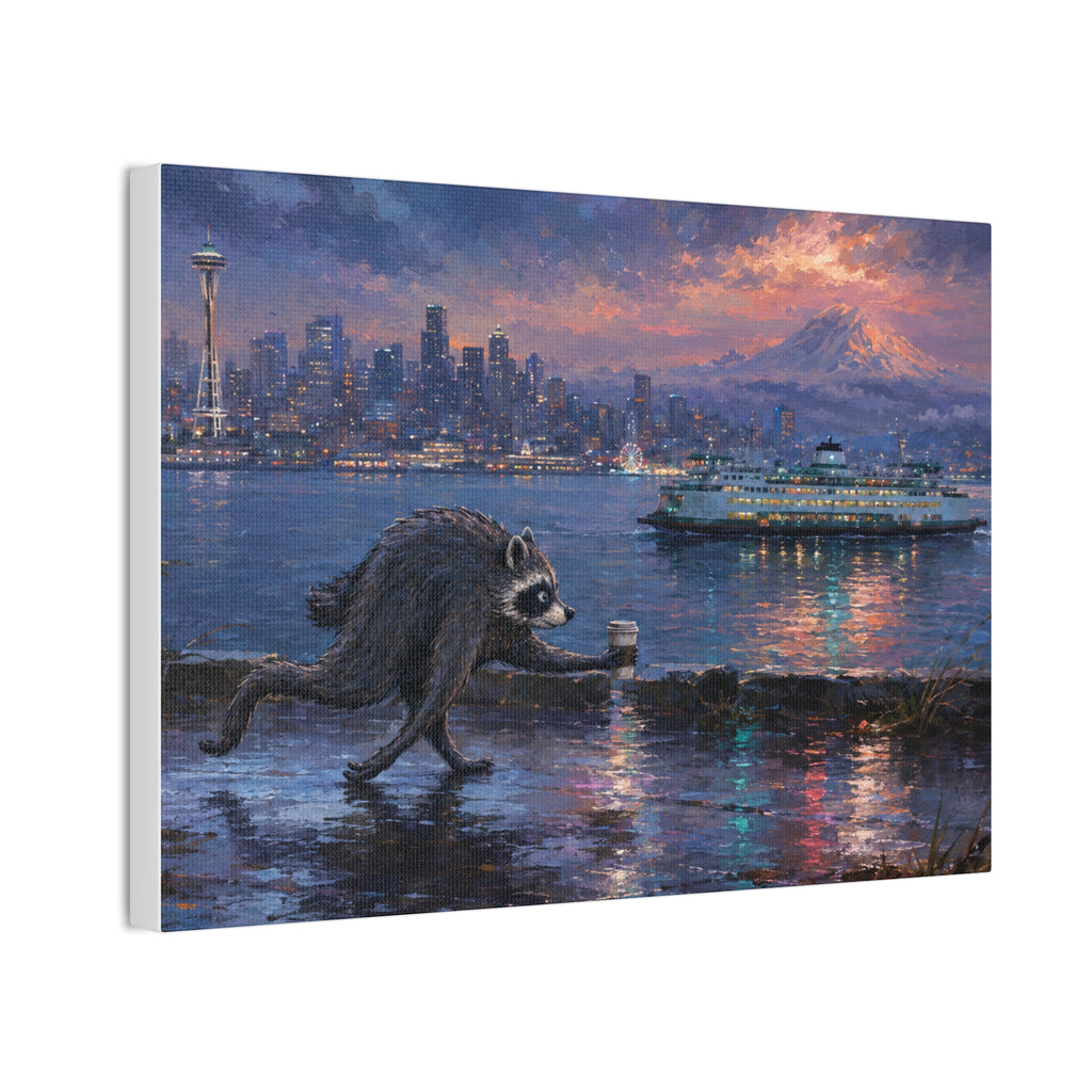 Jimothy Seattle Night Stroll Canvas Wall Art — Seattle Ferry Cityscape