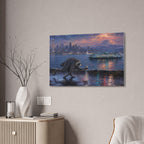 Jimothy Seattle Night Stroll Canvas Wall Art — Seattle Ferry Cityscape