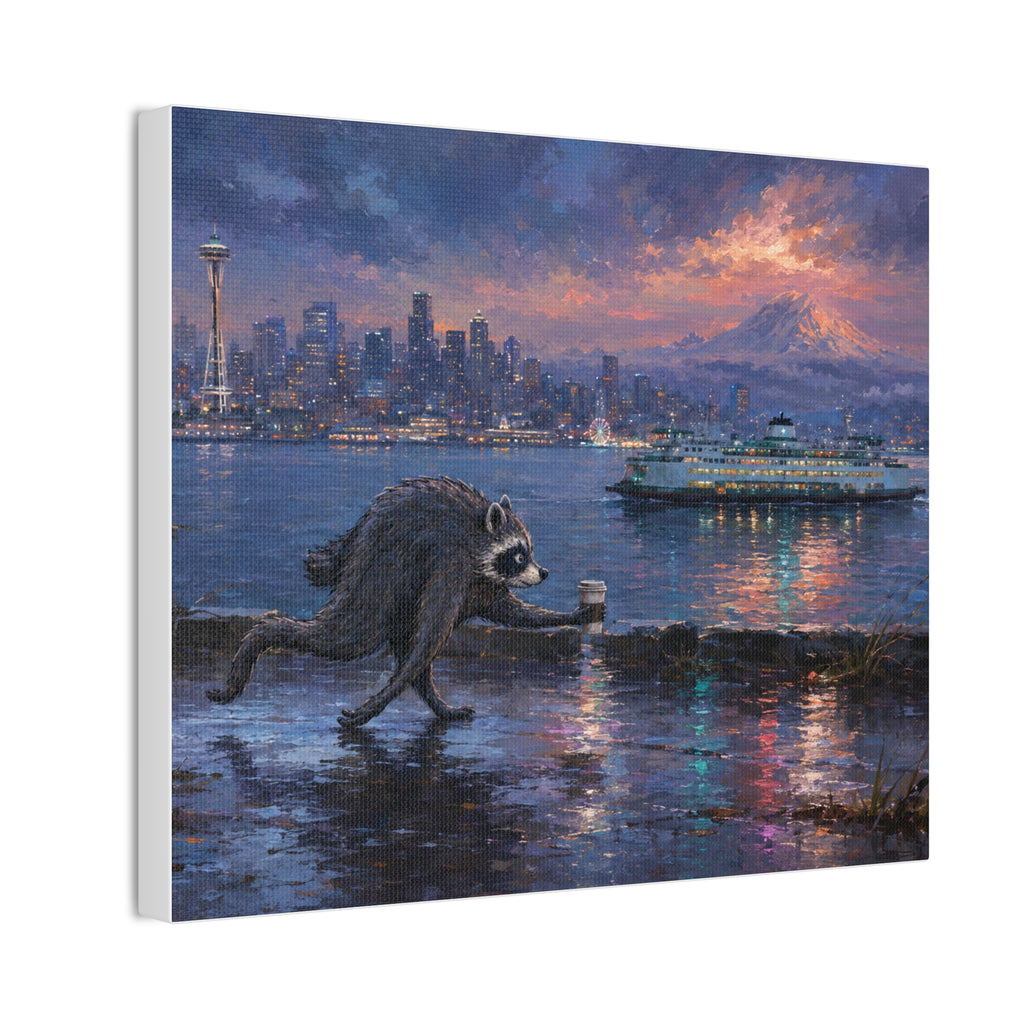 Jimothy Seattle Night Stroll Canvas Wall Art — Seattle Ferry Cityscape