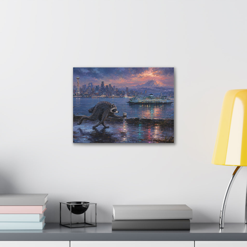 Jimothy Seattle Night Stroll Canvas Wall Art — Seattle Ferry Cityscape