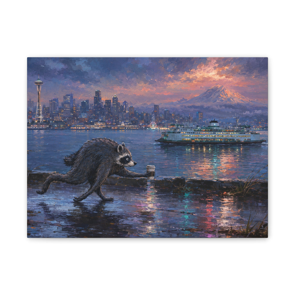 Jimothy Seattle Night Stroll Canvas Wall Art — Seattle Ferry Cityscape