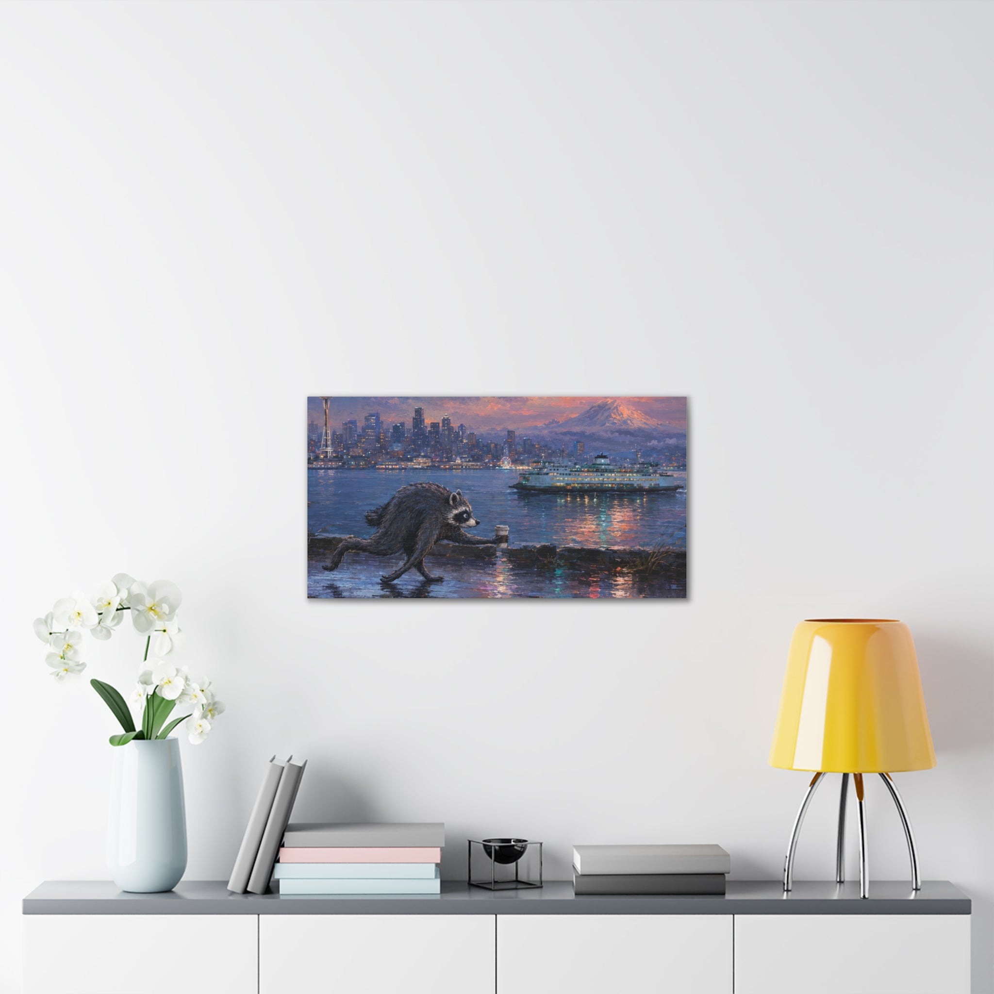 Jimothy Seattle Night Stroll Canvas Wall Art — Seattle Ferry Cityscape