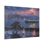 Jimothy Seattle Night Stroll Canvas Wall Art — Seattle Ferry Cityscape