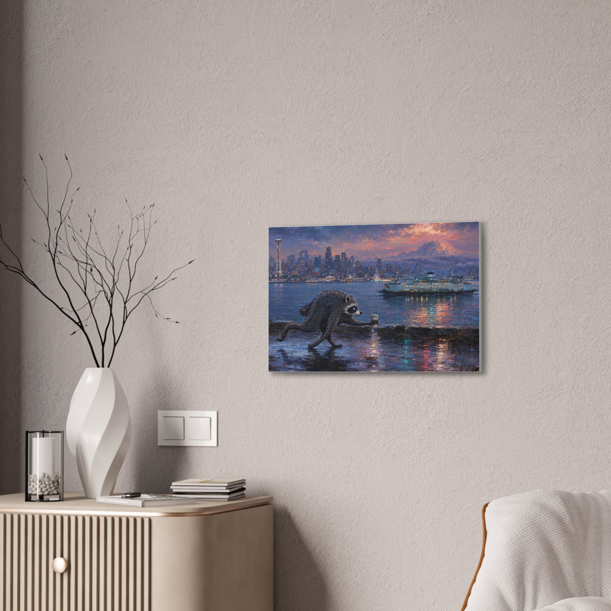 Jimothy Seattle Night Stroll Canvas Wall Art — Seattle Ferry Cityscape